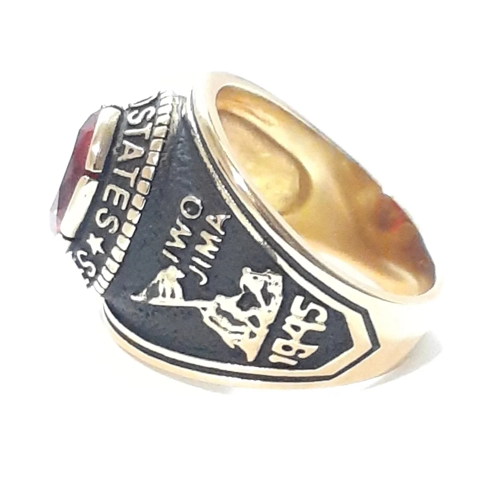 Men's Military Marines Ruby Red Stone Ring, Sz 14